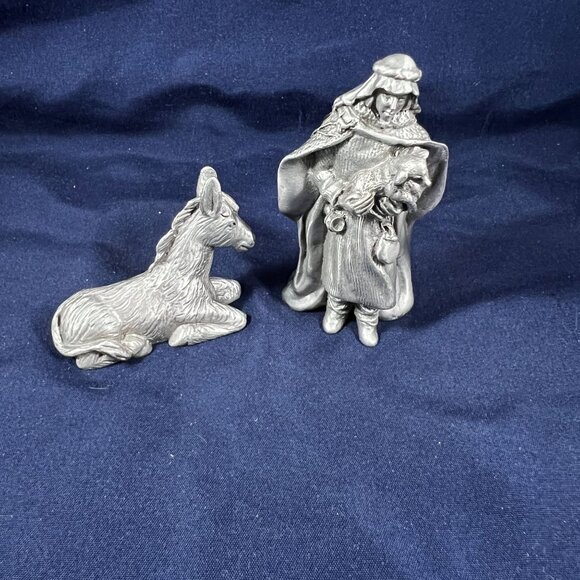 2003 Cathi Cook Designs Pewter Nativity Figurines Shepherd & Donkey - Picture 1 of 4